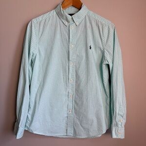 Ralph Lauren Boys Gingham Plaid Button Up Shirt Long Sleeve Peppermint XL(18-20)